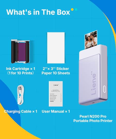 Liene Purple Pearl N200 Pro Portable Photo Printer with Supplies